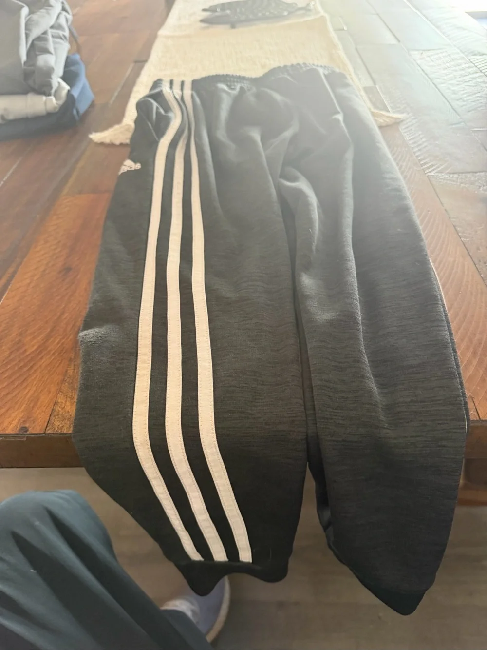 adidas Kids Dark Gray Sweatpants with White Three-Stripes